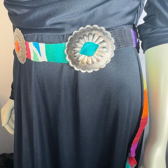 Vintage Handwoven Rainbow Belt with Silver Conchos | Southwestern Artisan Boho C - Picture 6 of 16